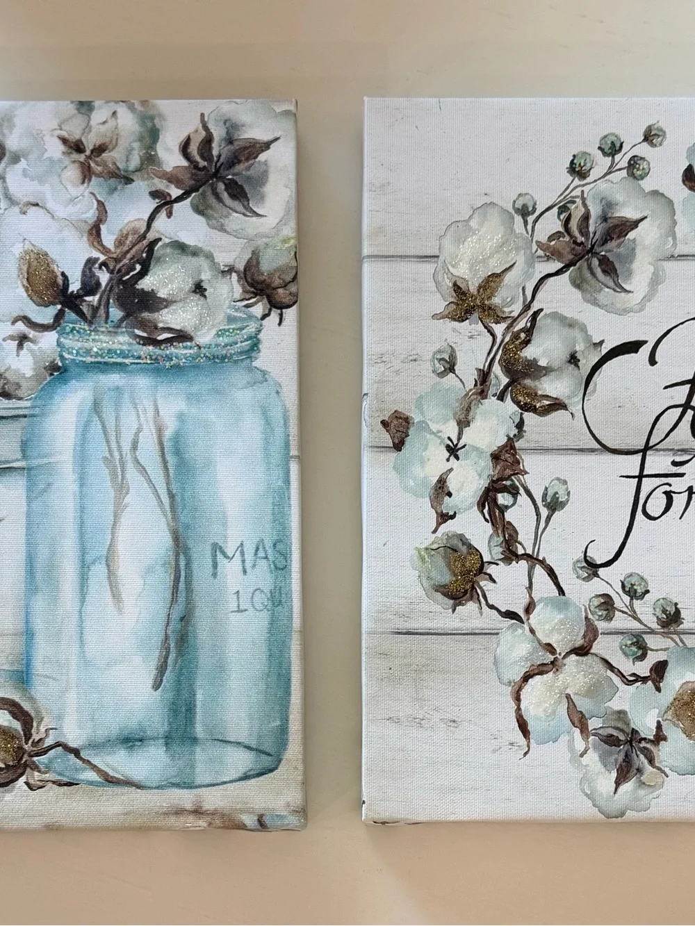 Blue Mason Jar Cotton Floral Canvas Wall Art